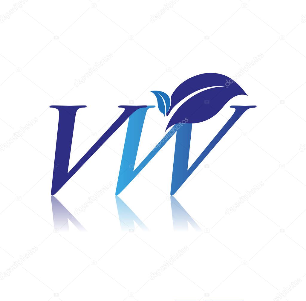 Initial Letter VW With Leaf Logo, colored blue nature and environment logo. vector logo for business and company identity.