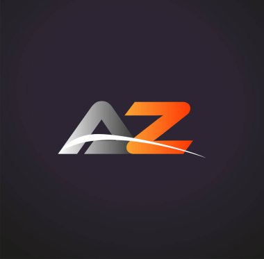 İlk harfi AZ logotype şirketi. Renkli gri ve turuncu çizim. Siyah arkaplanda izole.
