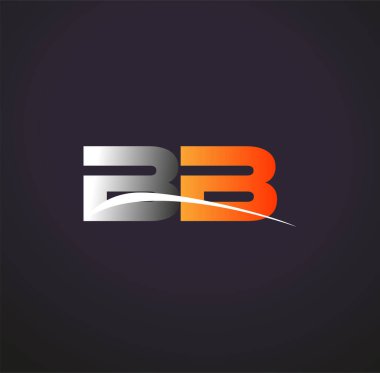 İlk harf BB logotype şirket adı Gri ve Turuncu Swoosh tasarımı. Siyah arkaplanda izole.