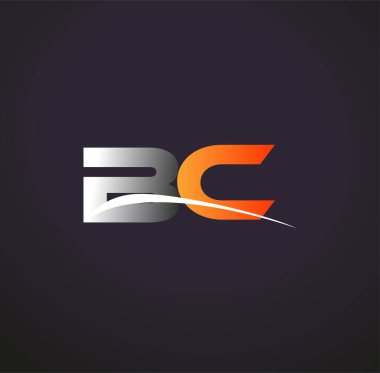İlk harfi BC logotype şirketi. Renkli gri ve turuncu çizim. Siyah arkaplanda izole.