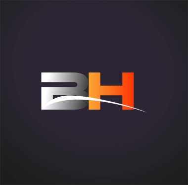 İlk harfi BH logotype şirketi. Renkli gri ve turuncu desenli. Siyah arkaplanda izole.