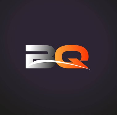 İlk harfi BQ logotype şirketi. Renkli gri ve turuncu çizim. Siyah arkaplanda izole.