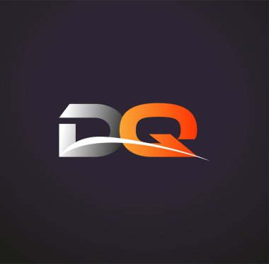 İlk harf DQ logotype şirketinin adı Gri ve Turuncu Swoosh tasarımı. Siyah arkaplanda izole.