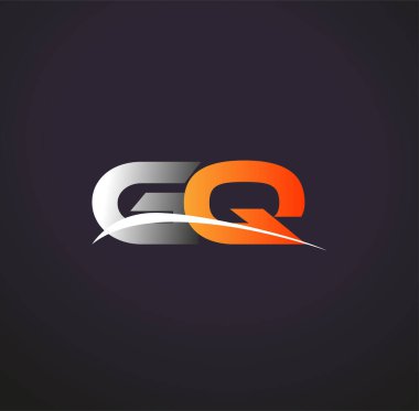 İlk harfi GQ logotype şirketi. Renkli gri ve turuncu çizim. Siyah arkaplanda izole.