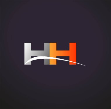 İlk harf HH logotype şirketi. Renkli gri ve turuncu çizim. Siyah arkaplanda izole.