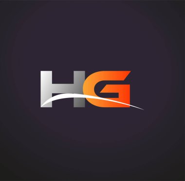 İlk harf HG logotype şirketi. Renkli gri ve turuncu çizim. Siyah arkaplanda izole.