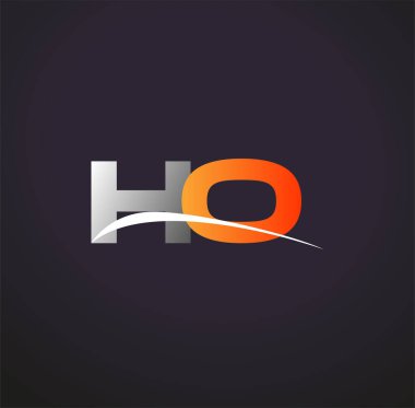İlk harf HO logotype şirketi. Renkli gri ve turuncu çizim. Siyah arkaplanda izole.