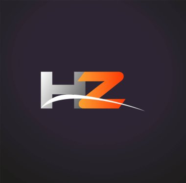 İlk harf HZ logotype şirketi. Renkli gri ve turuncu çizim. Siyah arkaplanda izole.