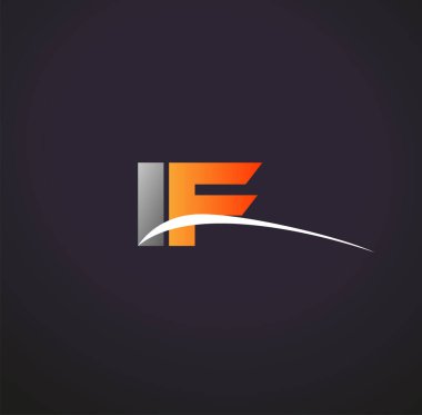 İlk harf If logotype şirketinin adı Gri ve Turuncu Swoosh tasarımı. Siyah arkaplanda izole.
