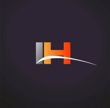 İlk harf IH logotype şirketi. Renkli gri ve turuncu renk desenli. Siyah arkaplanda izole.