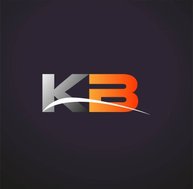 İlk harfi KB logotype şirketi. Renkli gri ve turuncu çizim. Siyah arkaplanda izole.