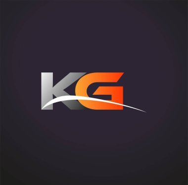 İlk harfi KG logotype şirketi. Renkli gri ve turuncu çizim. Siyah arkaplanda izole.