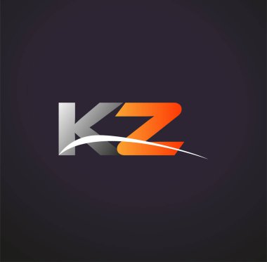 İlk harfi KZ logotype şirketi. Renkli gri ve turuncu çizim. Siyah arkaplanda izole.