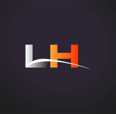 İlk harfi LH logotype şirketi. Renkli gri ve turuncu renk desenli. Siyah arkaplanda izole.