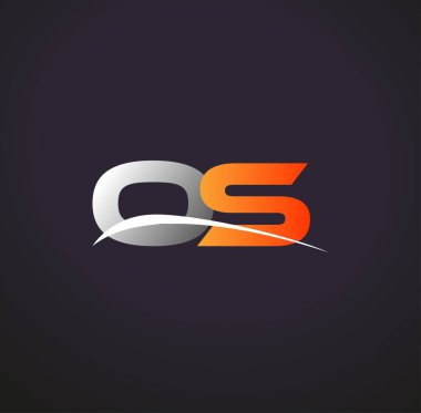 İlk harfi OS logotype şirketi. Renkli gri ve turuncu çizim. Siyah arkaplanda izole.