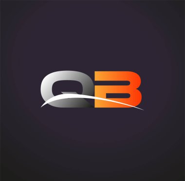 İlk harf: QB logotype şirketi. Renkli gri ve turuncu çizim. Siyah arkaplanda izole.