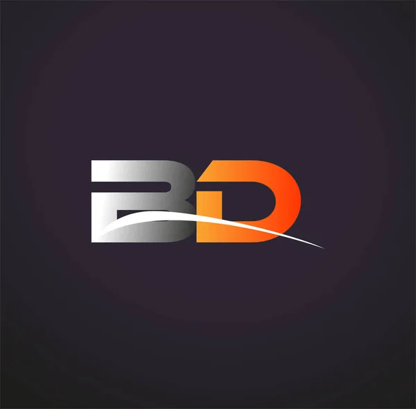 Första Bokstaven Logotyp Företagsnamn Färgad Grå Och Orange Swoosh Design — Stock vektor