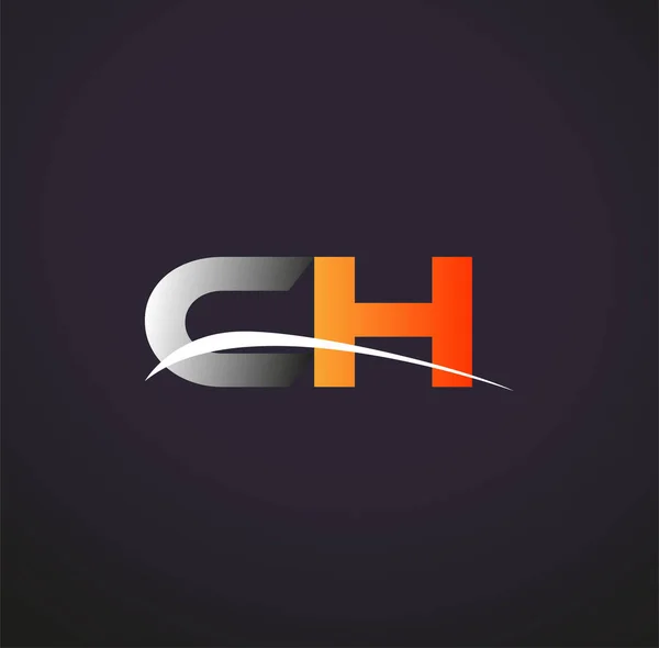 Eerste Letter Logotype Bedrijfsnaam Gekleurd Grijs Oranje Swoosh Ontwerp Geïsoleerd — Stockvector