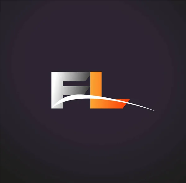 Letra Inicial Logotipo Nombre Empresa Color Gris Naranja Swoosh Diseño — Vector de stock