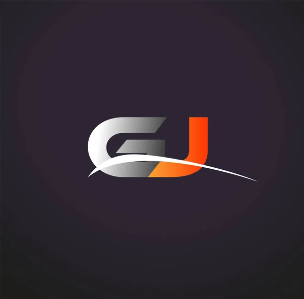 Letra Inicial Logotipo Nombre Empresa Color Gris Naranja Swoosh Diseño — Vector de stock