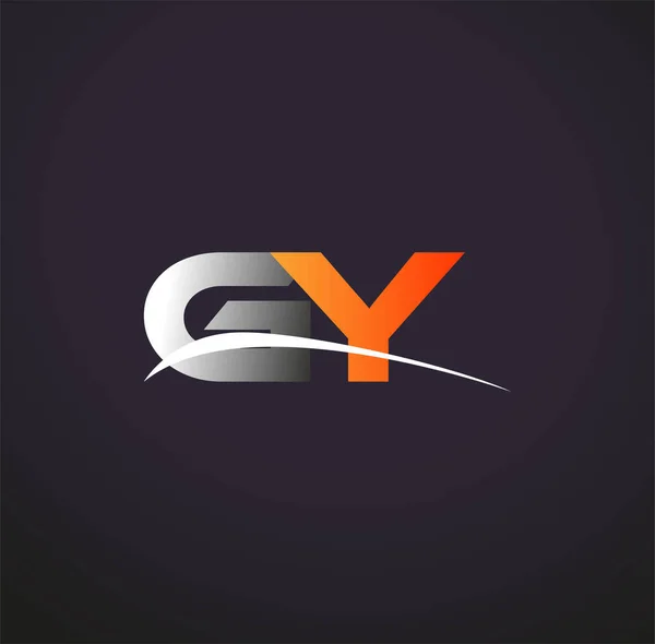 Beginletter Logotype Bedrijfsnaam Gekleurd Grijs Oranje Swoosh Ontwerp Geïsoleerd Zwarte — Stockvector