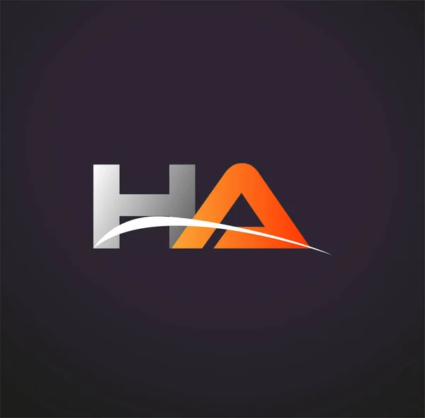 Harf Logotype Şirketi Renkli Gri Turuncu Çizim Siyah Arkaplanda Izole — Stok Vektör