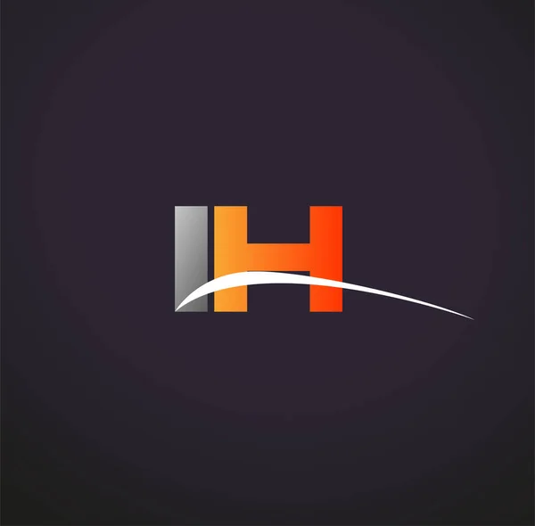 最初的字母Ih标志类型公司名称彩色灰色和橙色Swoosh设计 在黑色背景上隔离 — 图库矢量图片