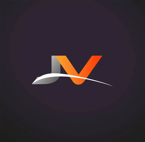 Letra Inicial Logotipo Nombre Empresa Color Gris Naranja Swoosh Diseño — Vector de stock