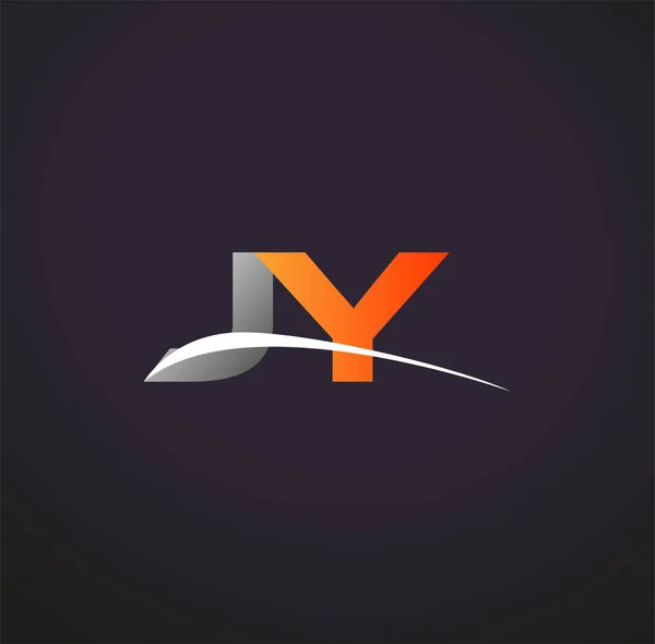 最初的字母Jy标志公司名称彩色灰色和橙色Swoosh设计 在黑色背景上隔离 — 图库矢量图片