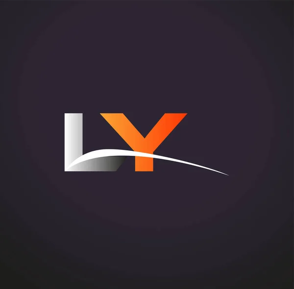 Letra Inicial Logotipo Nombre Empresa Color Gris Naranja Swoosh Diseño — Vector de stock