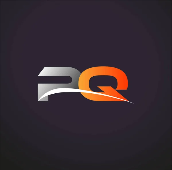 最初的字母Pq标识公司的名称是彩色灰色和橙色的Swoosh设计 在黑色背景上隔离 — 图库矢量图片