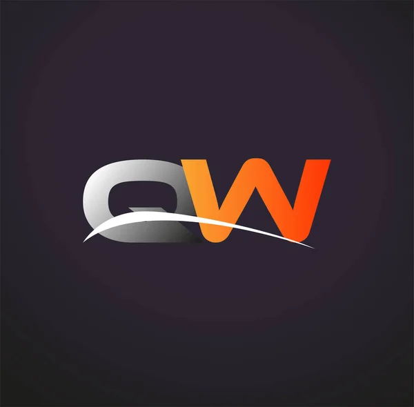Första Bokstaven Logotyp Företag Namn Färgad Grå Och Orange Swoosh — Stock vektor