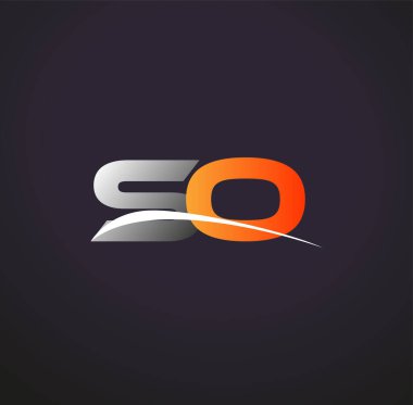 İlk harf So logotype şirketinin adı Renkli Gri ve Turuncu Swoosh tasarımı. Siyah arkaplanda izole.