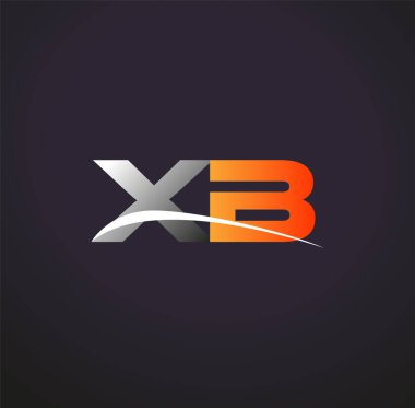 İlk harf XB logotype şirket adı Renkli Gri ve Turuncu Swoosh tasarımı. Siyah arkaplanda izole.