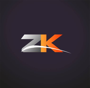 ZK logotype şirketinin ilk harfi. Renkli gri ve turuncu renk desenli. Siyah arkaplanda izole.