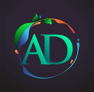 Doğa elementleri logosu, renkli doğa ve çevre logosu olan ilk Mektup AD. iş ve şirket kimliği için vektör logosu.