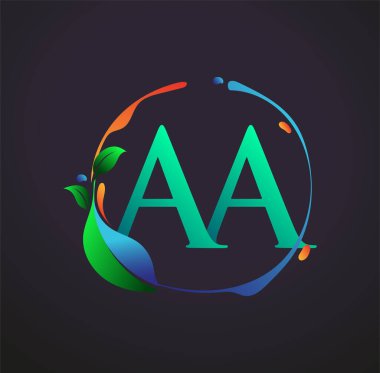 Doğa elementleri logosu, renkli doğa ve çevre logosu olan ilk Harf AA. iş ve şirket kimliği için vektör logosu.