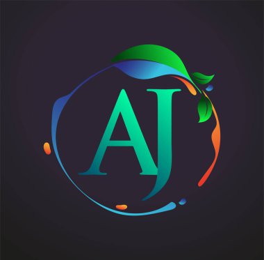 Doğa elementleri logosu, renkli doğa ve çevre logosu olan ilk harf A.J. iş ve şirket kimliği için vektör logosu.