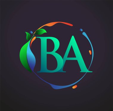 Doğa elementleri logosu, renkli doğa ve çevre logosu olan ilk Harf BA. iş ve şirket kimliği için vektör logosu.