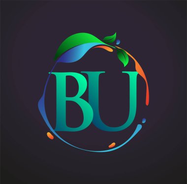 Doğa elementleri logosu, renkli doğa ve çevre logosu olan ilk harf BU. iş ve şirket kimliği için vektör logosu.