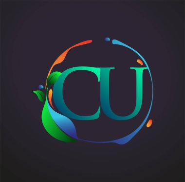 Doğa elementleri logosu, renkli doğa ve çevre logosu olan ilk harf CU. iş ve şirket kimliği için vektör logosu.