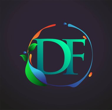 Doğa elementleri logosu, renkli doğa ve çevre logosu olan ilk harf DF. iş ve şirket kimliği için vektör logosu.