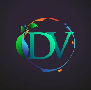 Doğa elementleri logosu, renkli doğa ve çevre logosu olan ilk harf DV. iş ve şirket kimliği için vektör logosu.