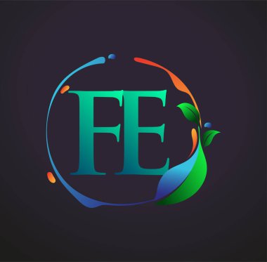 İlk harf FE doğa unsurları logosu, renkli doğa ve çevre logosu. iş ve şirket kimliği için vektör logosu.