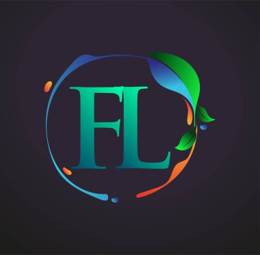 Doğal elementler logosu, renkli doğa ve çevre logosu olan ilk harf FL. iş ve şirket kimliği için vektör logosu.