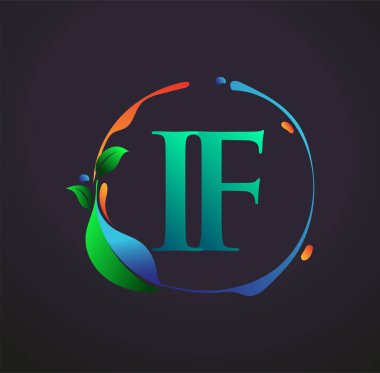 Doğal elementler logosu, renkli doğa ve çevre logosu olan ilk harf IF. iş ve şirket kimliği için vektör logosu.