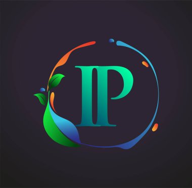 Doğa elementleri logosu, renkli doğa ve çevre logosu olan ilk Harf IP 'si. iş ve şirket kimliği için vektör logosu.