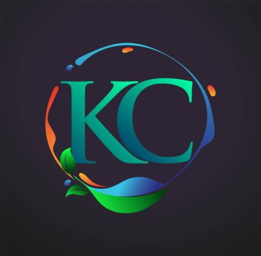 Doğa elementleri logosu, renkli doğa ve çevre logosu olan ilk harf KC. iş ve şirket kimliği için vektör logosu.