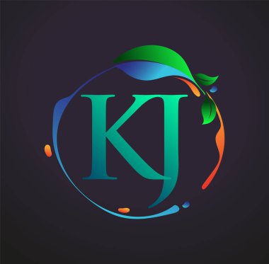 Doğa elementleri logosu, renkli doğa ve çevre logosu olan ilk harf KJ. iş ve şirket kimliği için vektör logosu.