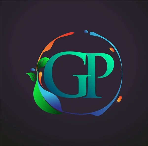 頭文字Gp自然要素ロゴ カラフルな自然と環境のロゴと ビジネスと会社のアイデンティティのためのベクトルロゴ — ストックベクタ